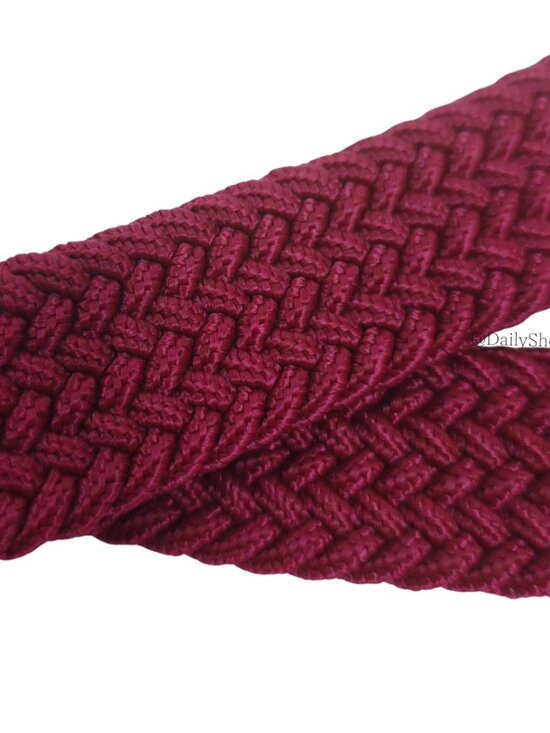 Women's Burgundy Braided Elastic Belt with Vegan Leather Details - Picture 5 of 9